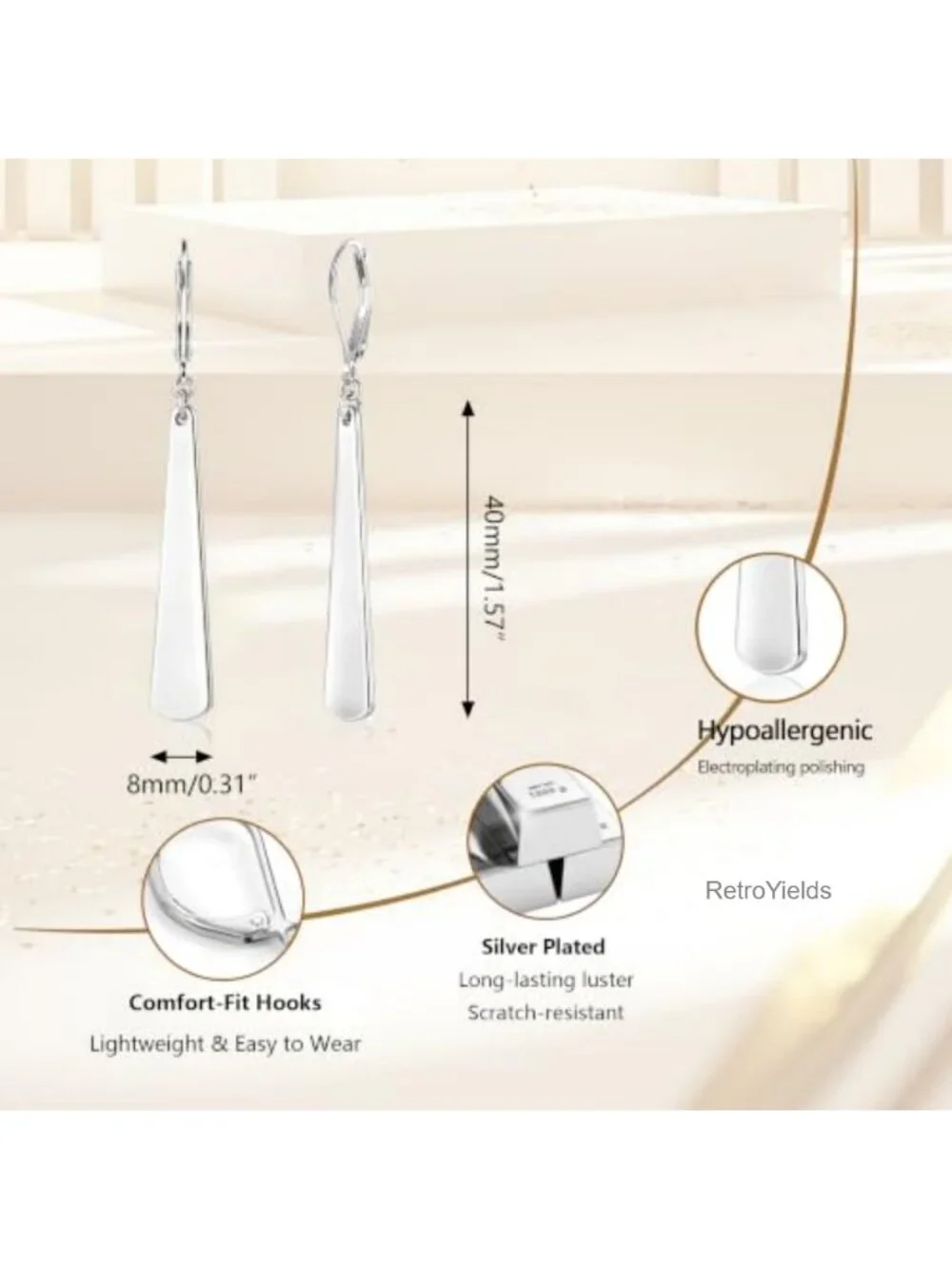 Silver Plated Leverback Dangle Earrings for Women Hypoallergenic